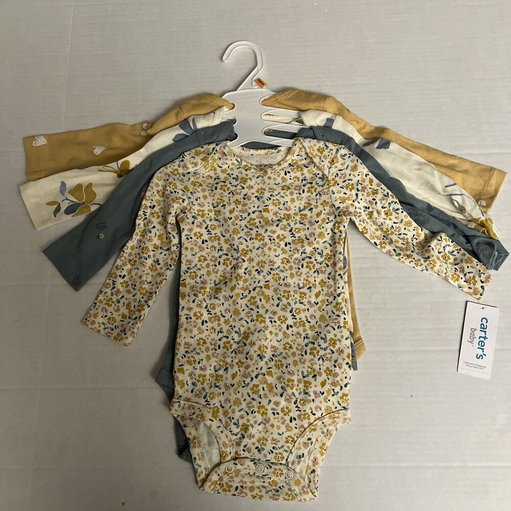 Carter’s Sz 12 Mo Baby 4-Pack Long-Sleeve One Piece Bodysuits Brand New